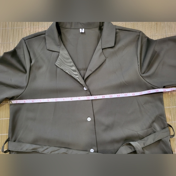 The One Medium Army Green Elbow Sleeve Midi Shirt Dress - Picture 7 of 9